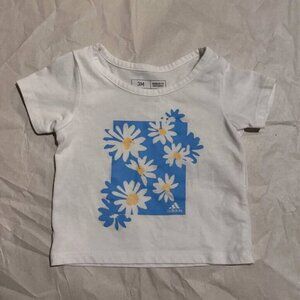 Toddler Adidas T-Shirt Baby Girl Size 3M Floral Daisies White-Blue Short Sleeve